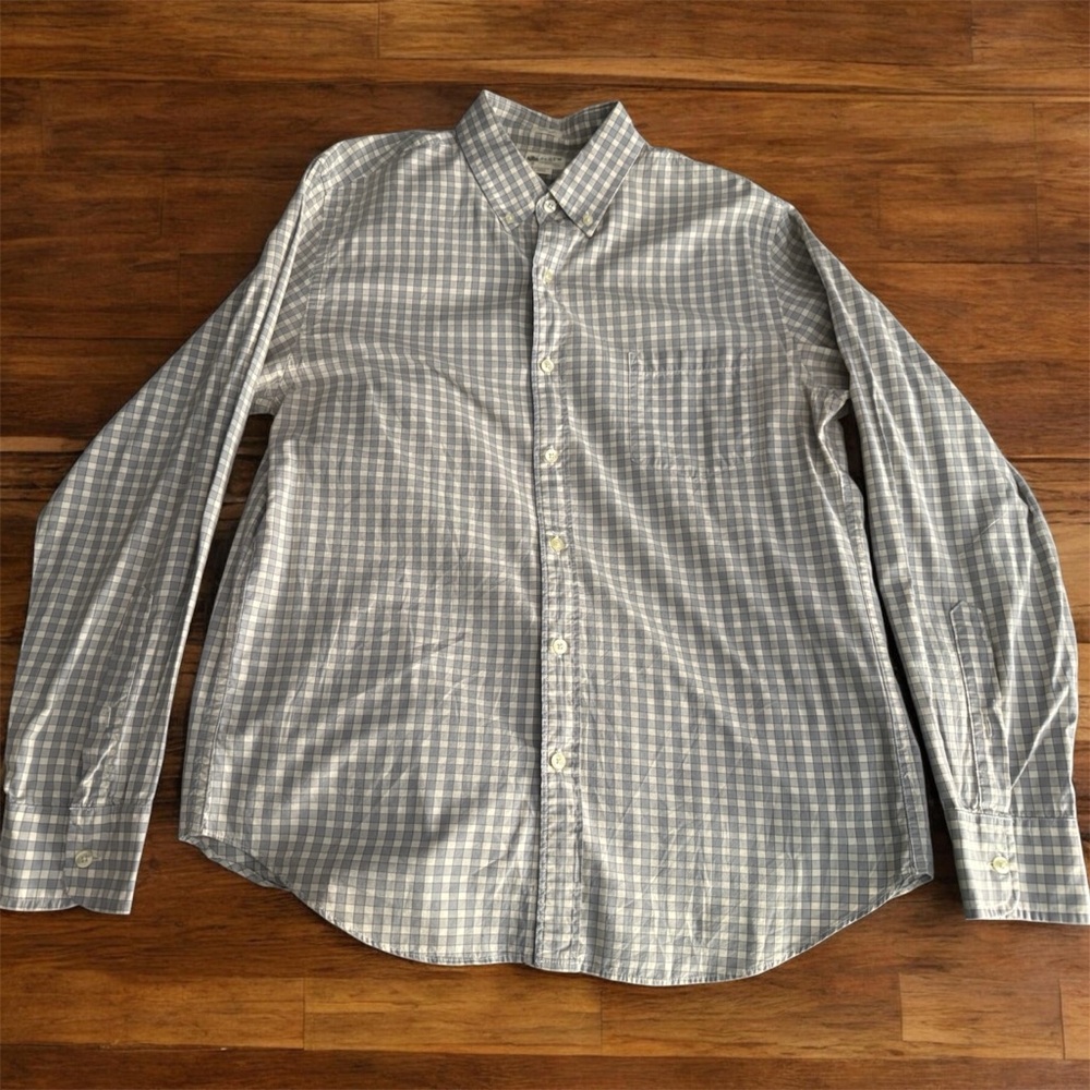 J. Crew Men's Grey and White Checked Button-Down Shirt